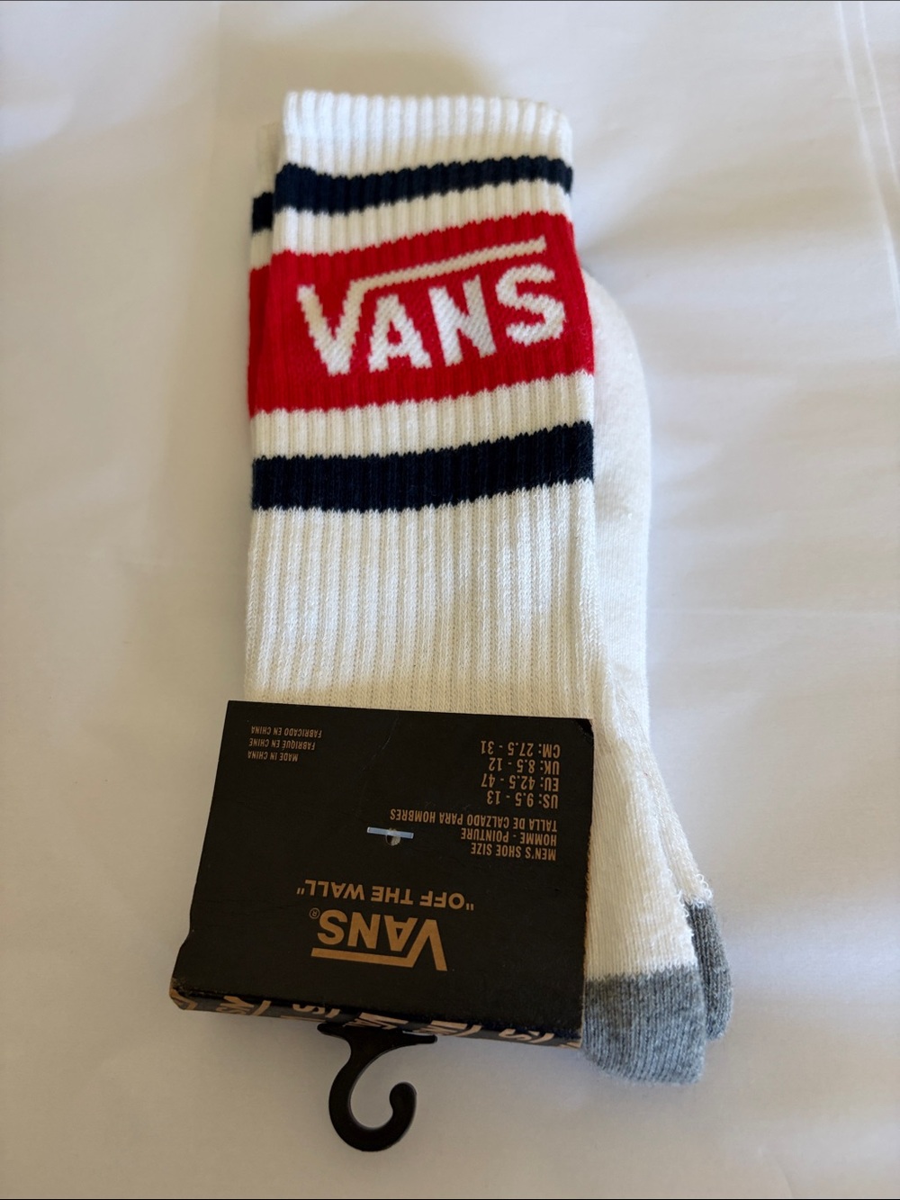 Vans White Red & Black Logo Stripe Crew Socks